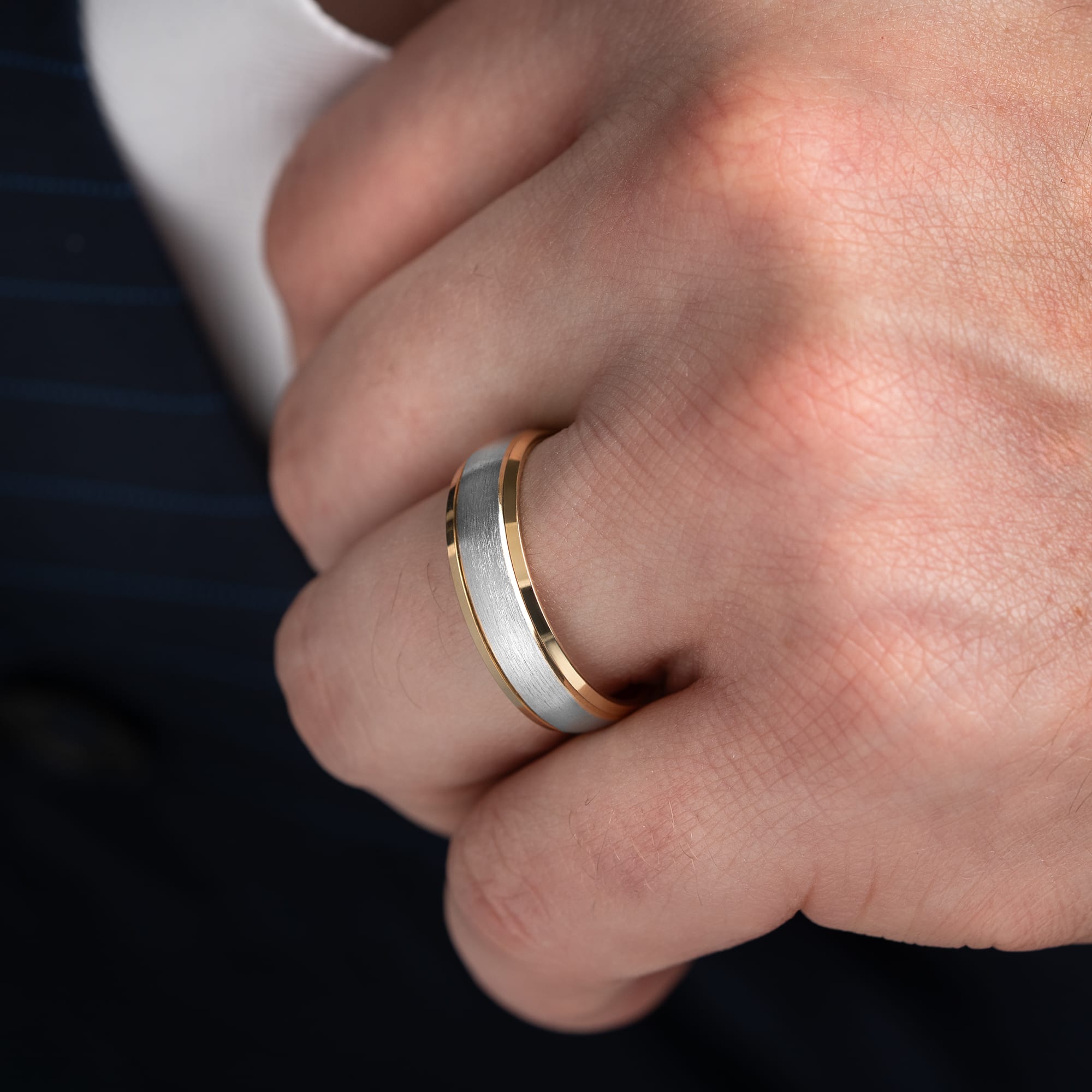 Two tone wedding band brushed center 