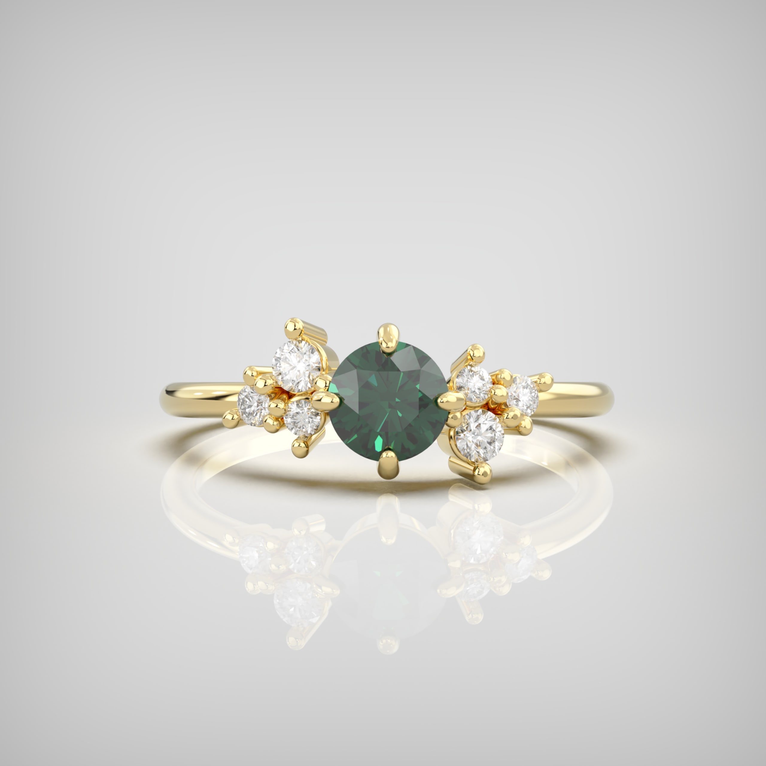 Floral Cluster Ring with Emerald & Diamond Accents — 4