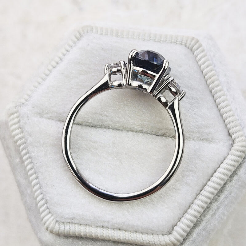Ocean blue oval sapphire and diamond trilogy ring — 5