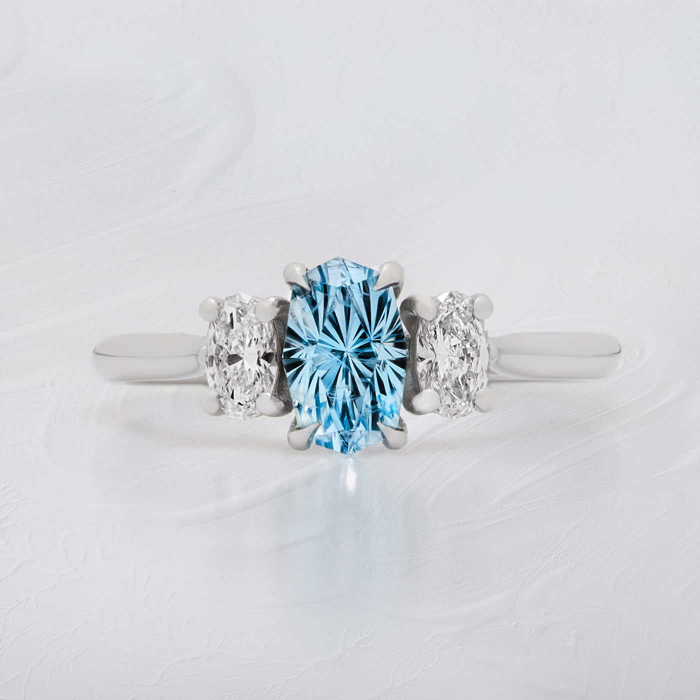 Galaxy cut aquamarine and diamond ring — 1
