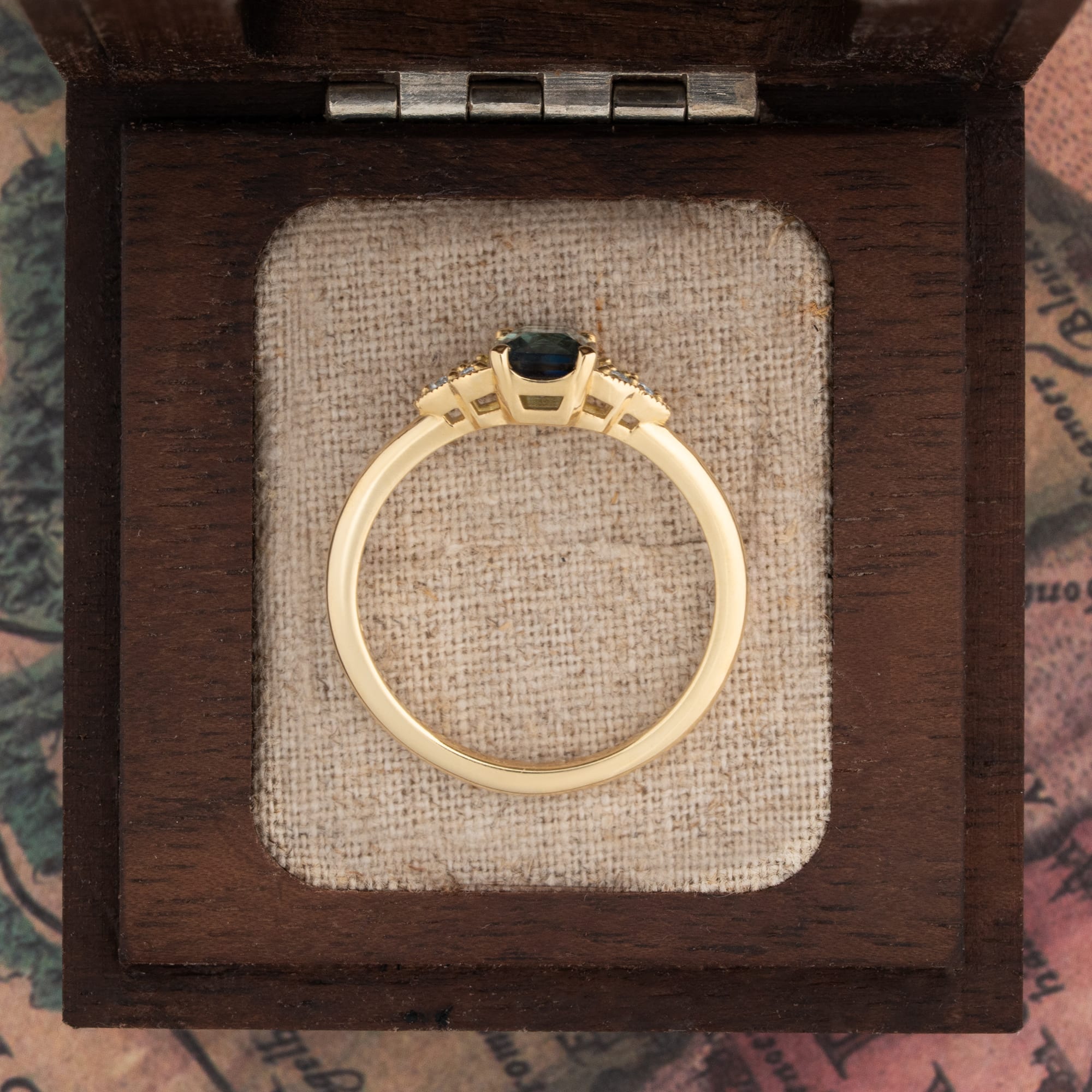 Antique inspired sapphire diamond engagement ring  — 3
