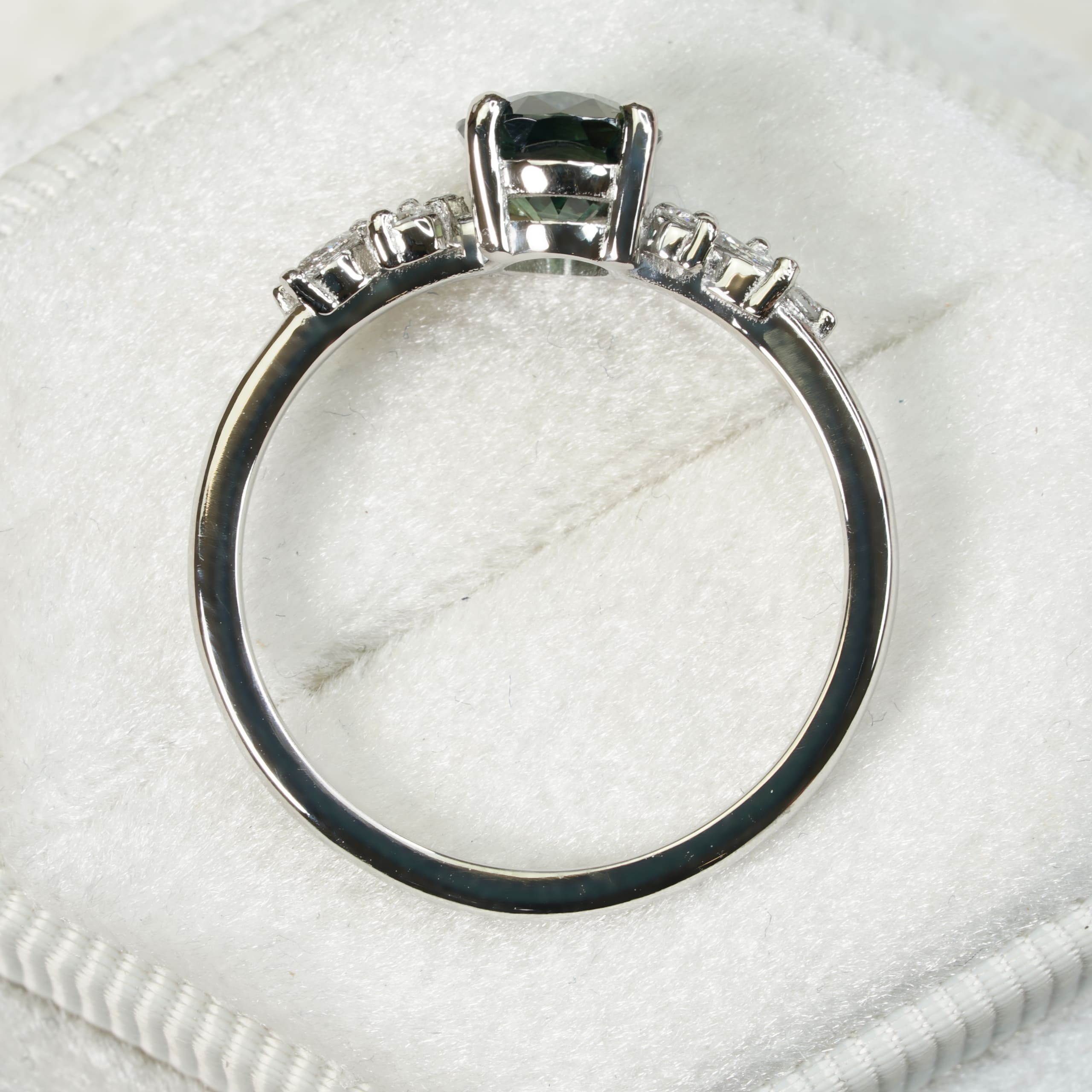 Teal sapphire and diamond floral ring — 3