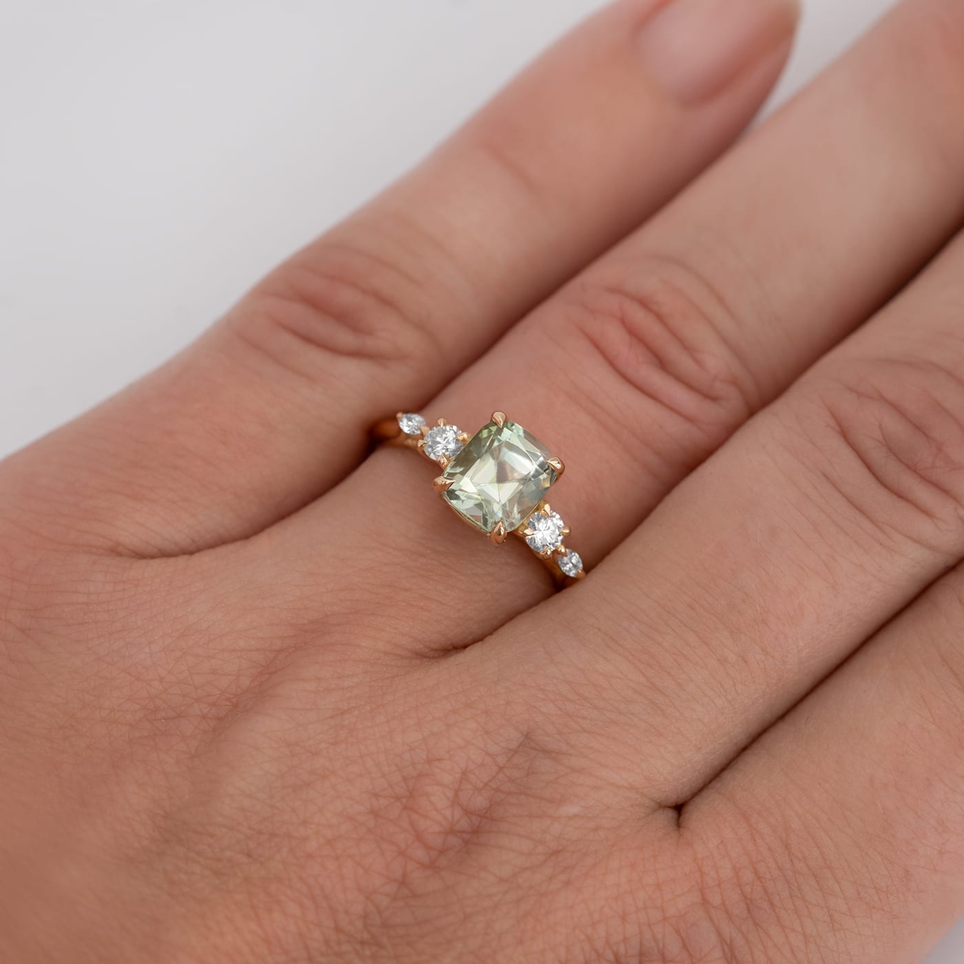 Seafoam green tourmaline and diamond ring — 2