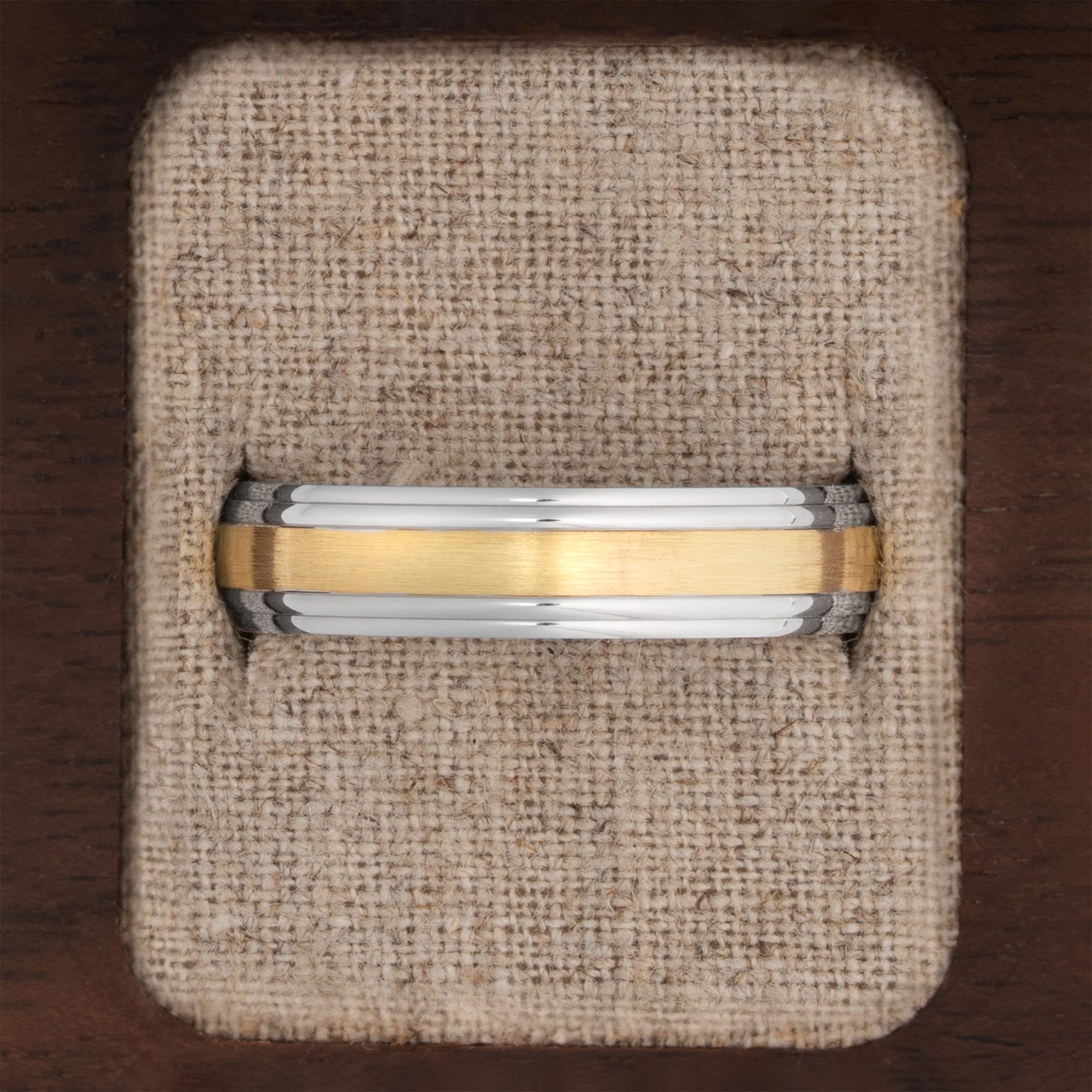Two tone double stepped edge wedding band - alternate view