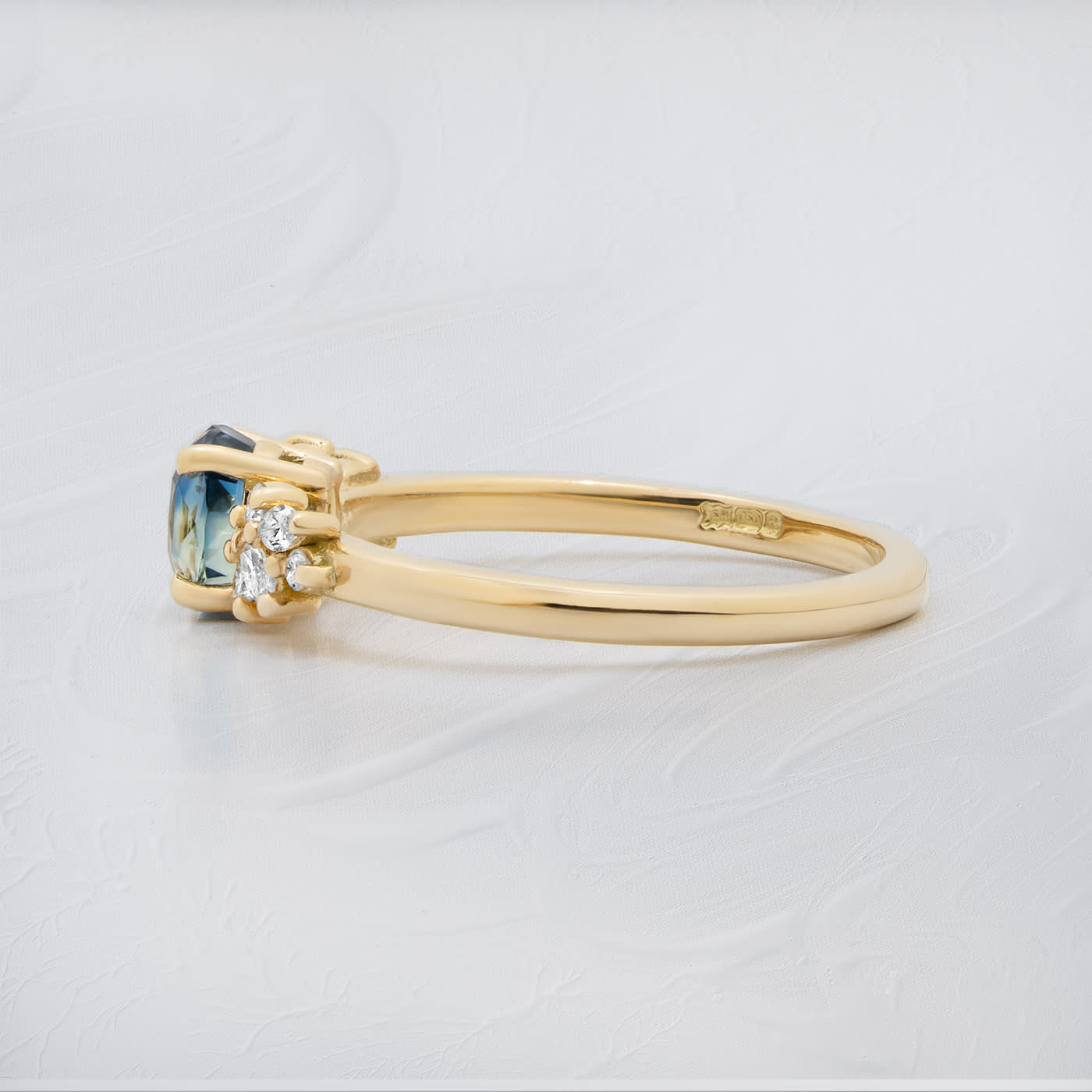 Ocean teal sapphire and diamond floral ring — 2