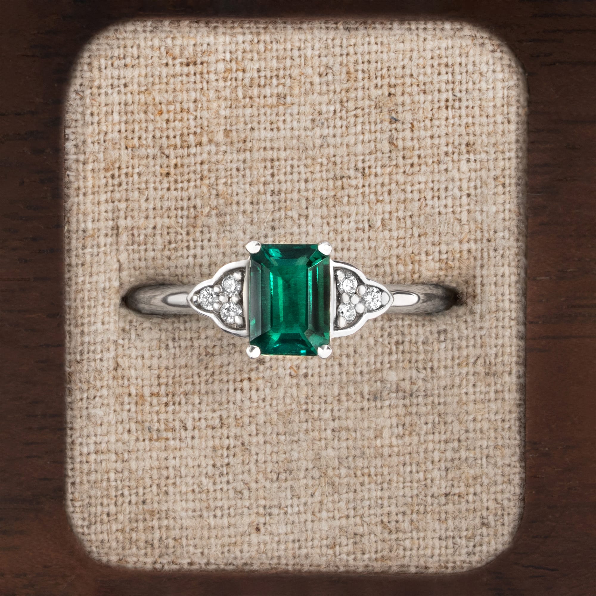 Emerald and Diamond Art Deco, 1920's Engagement Ring — 1