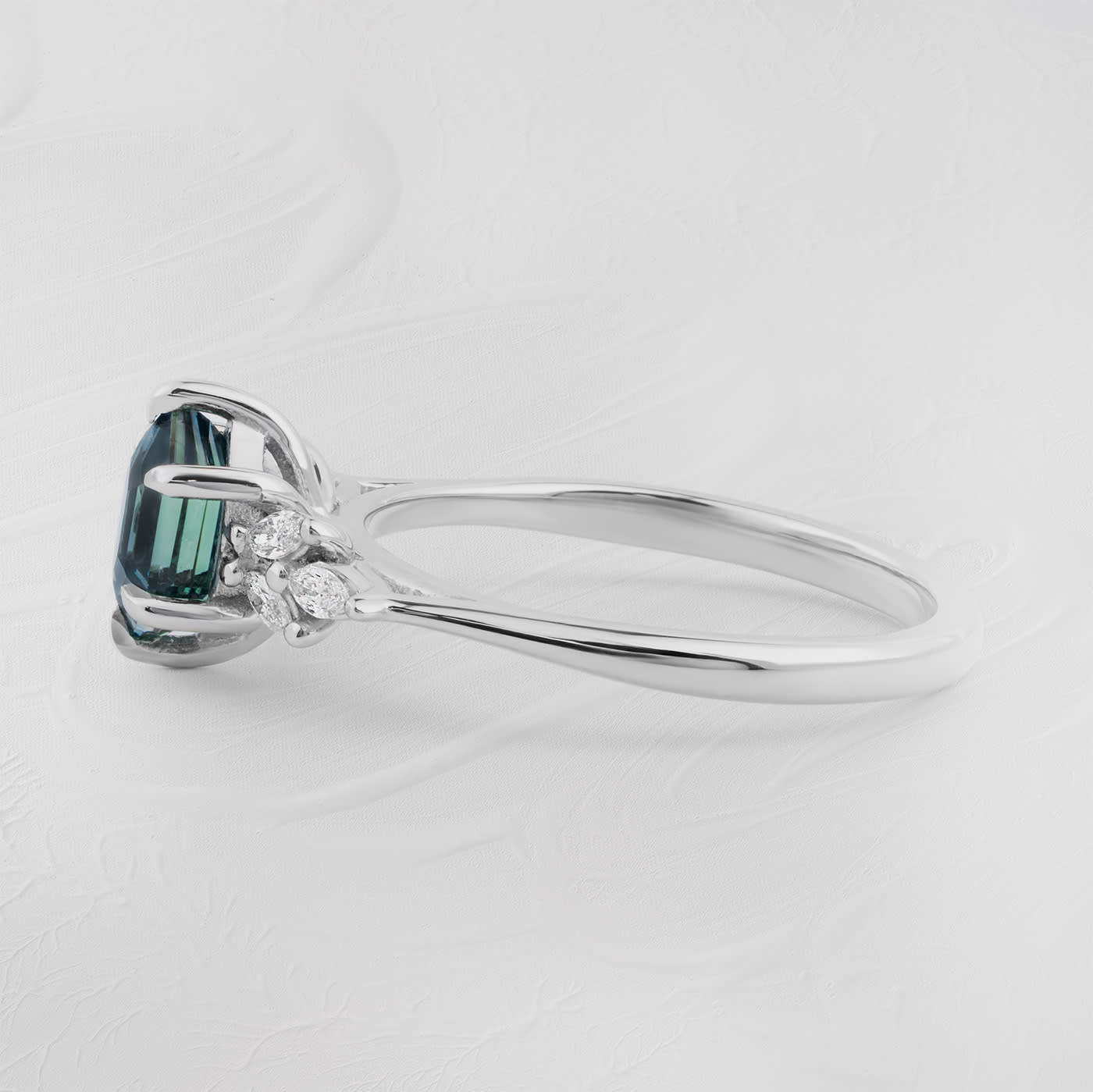 Hexagon teal sapphire and diamond ring — 2