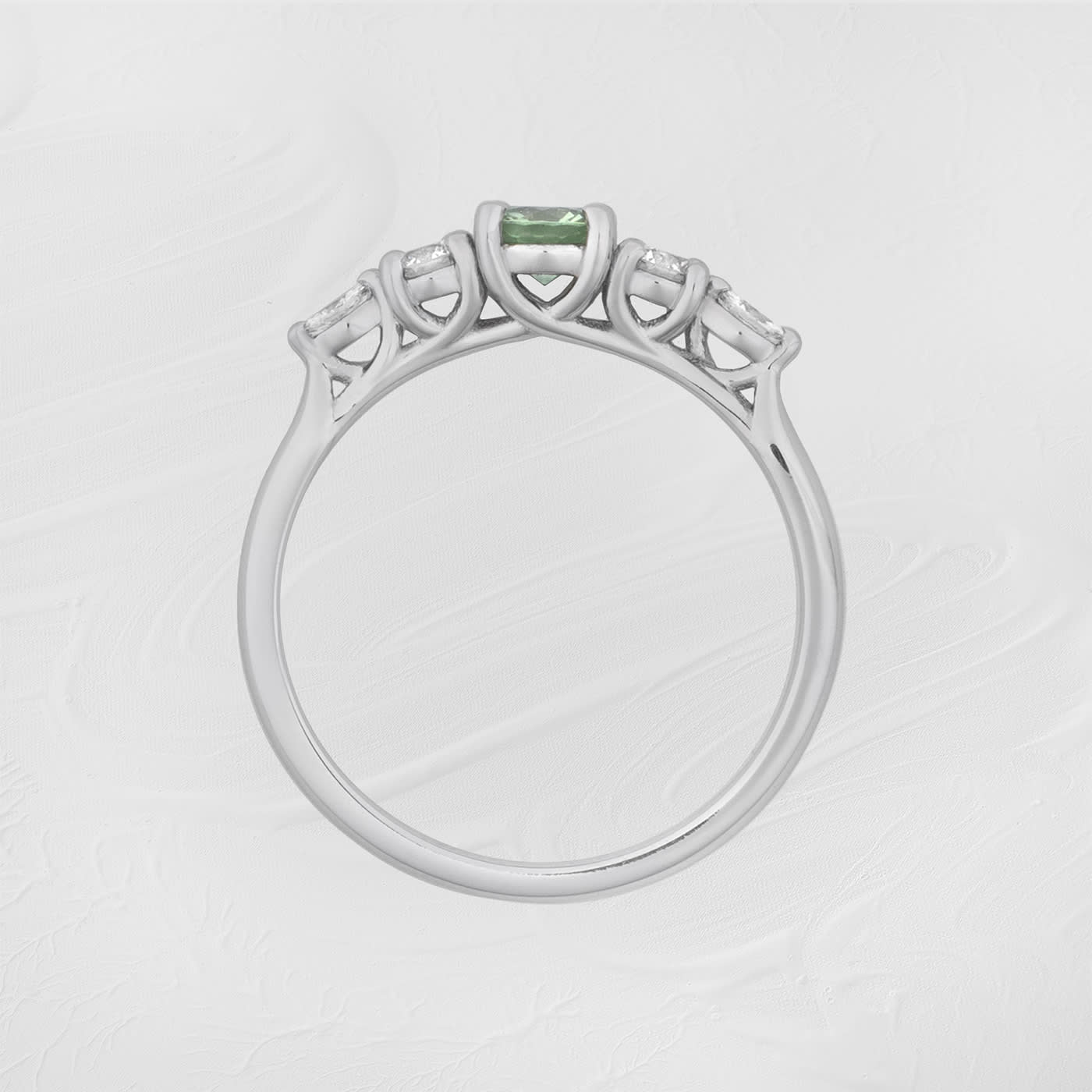 Precision seafoam green sapphire and diamond trellis ring  — 4