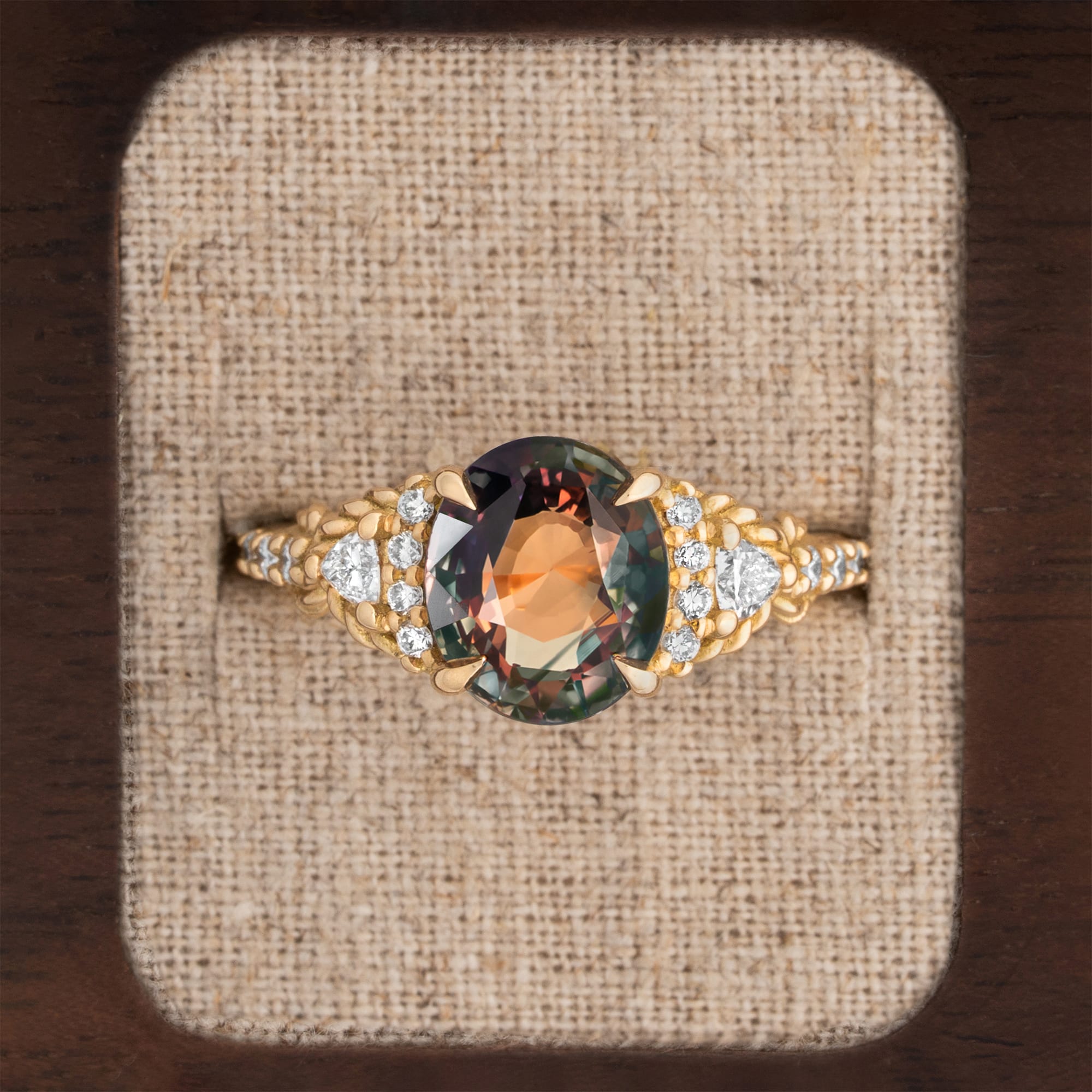 'The Siren' Bi colour orange and brown sapphire and diamond ring  — 1