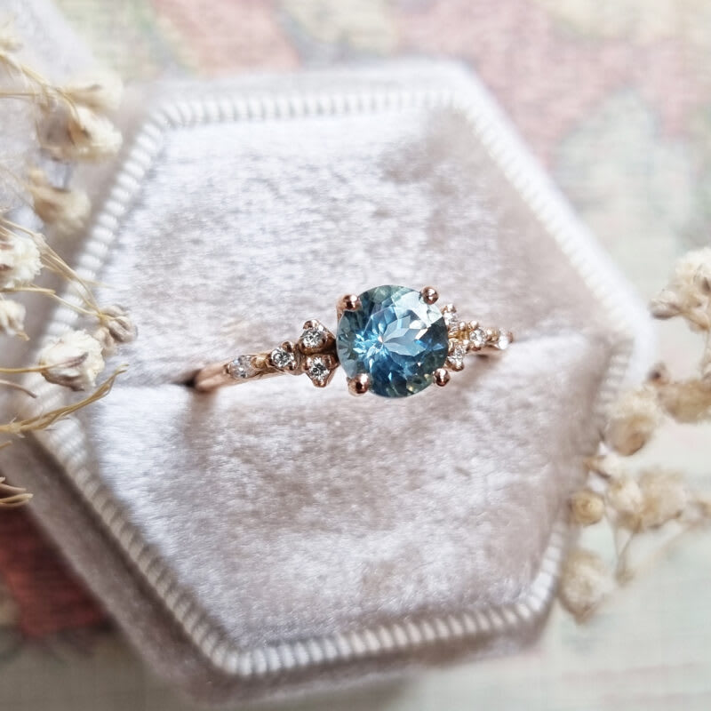 Santa maria aquamarine and diamond floral inspired ring — 2