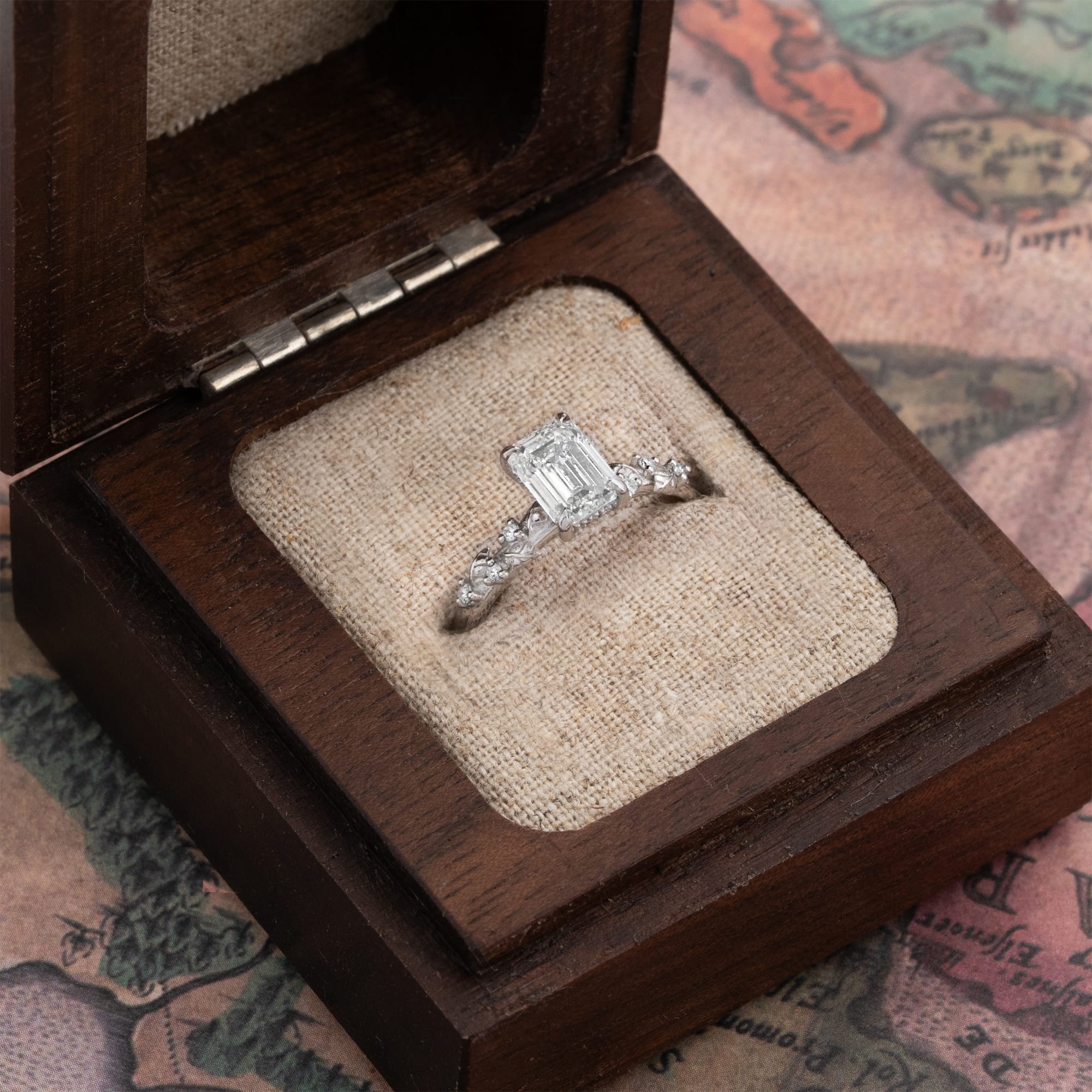 Emerald cut diamond nature inspired ring — 3