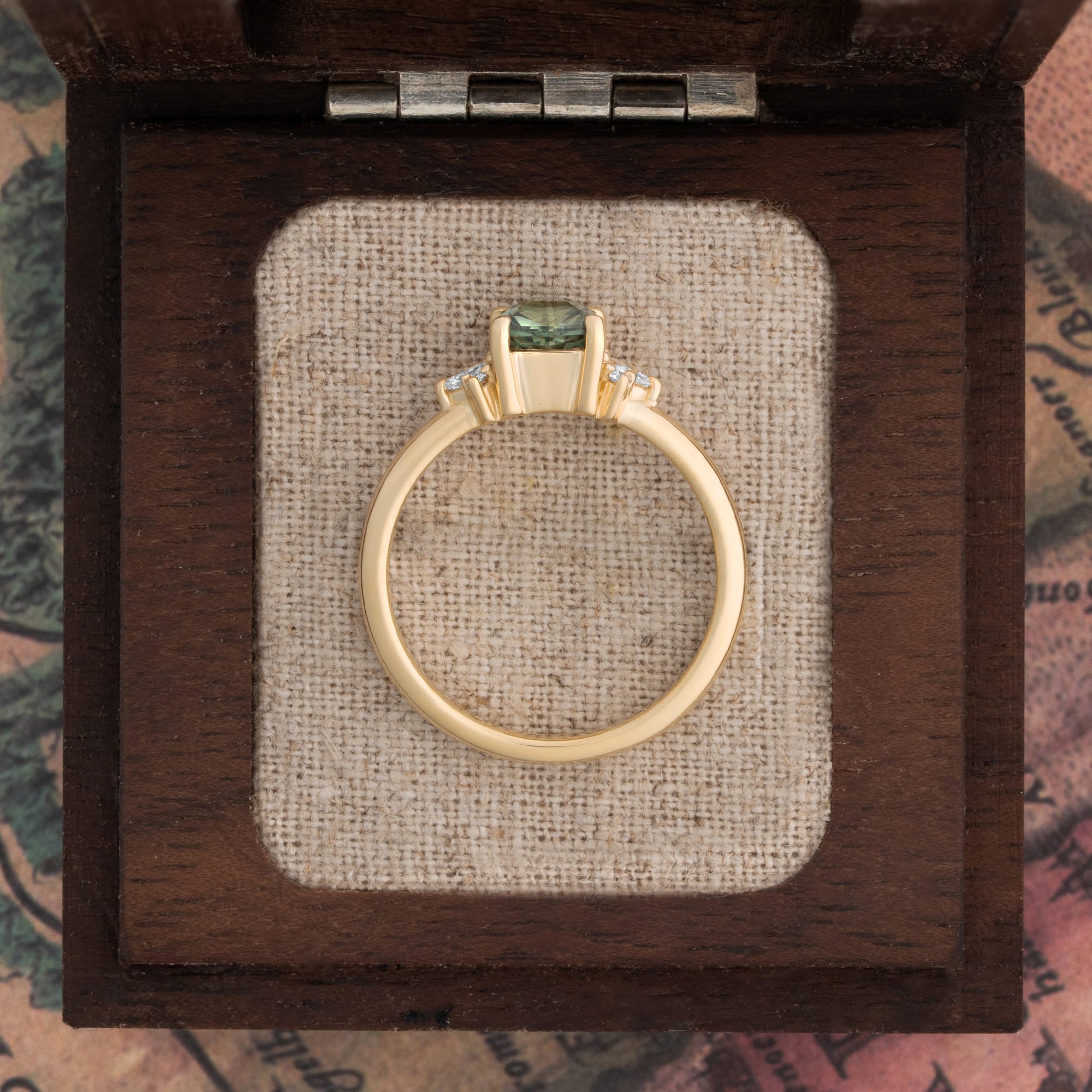 Fancy cut green sapphire and diamond ring — 3