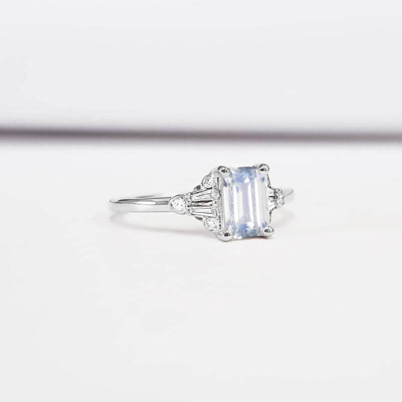 Emerald cut moonstone and diamond  engagement ring  — 3