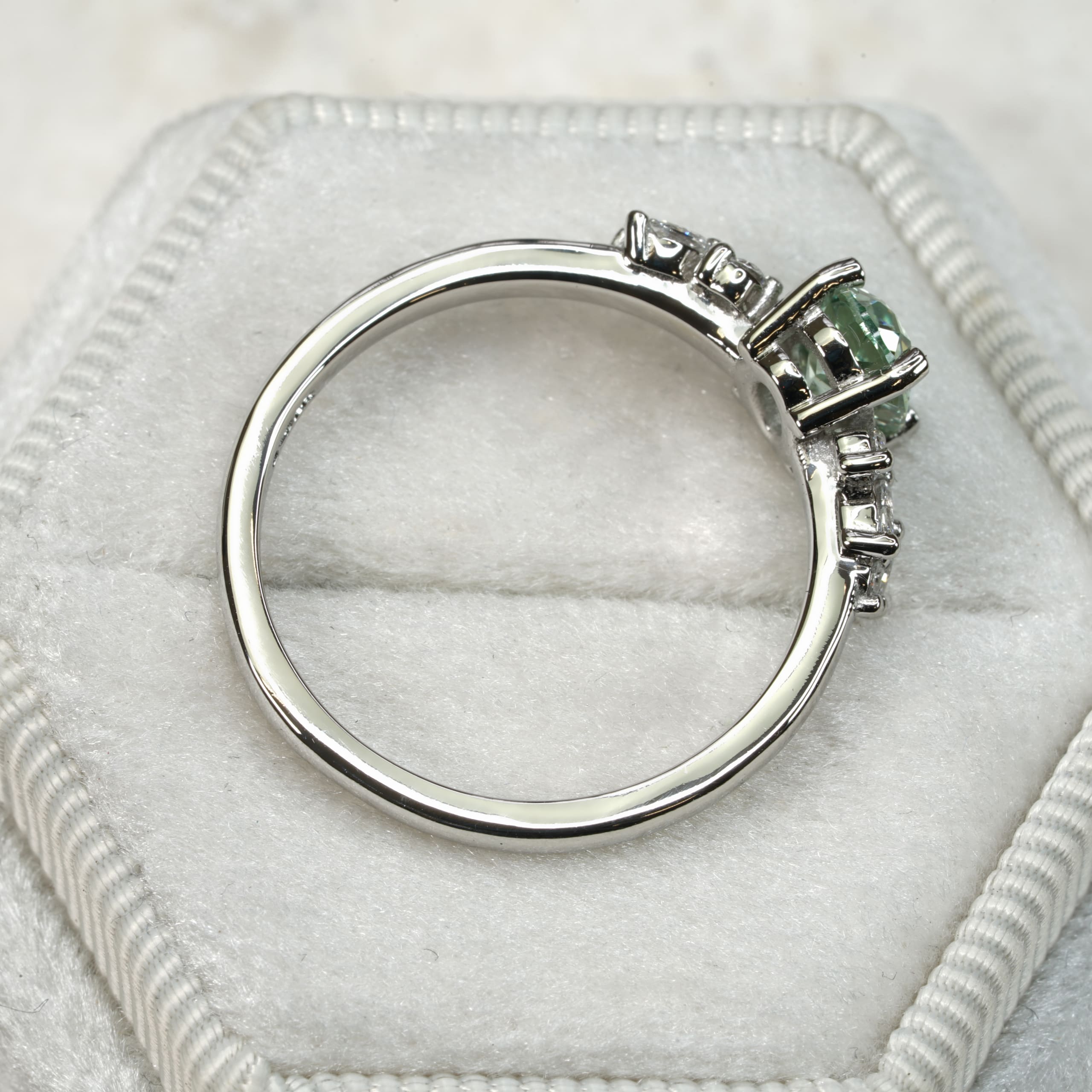 Lab seafoam green sapphire and diamond ring - alternate view
