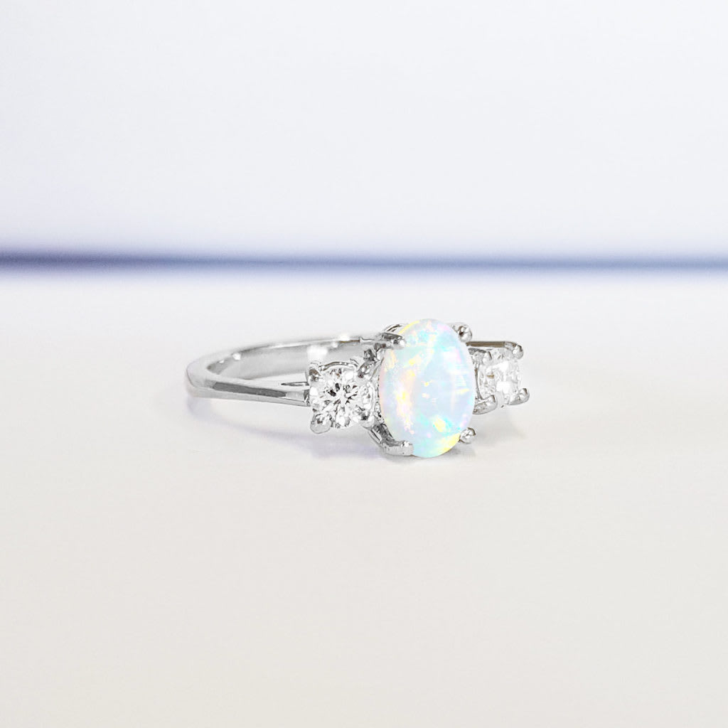 Opal and moissanite 3 stone engagement — 3