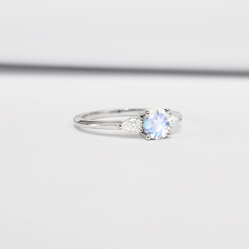 Moonstone and pear diamond stone trilogy ring — 3
