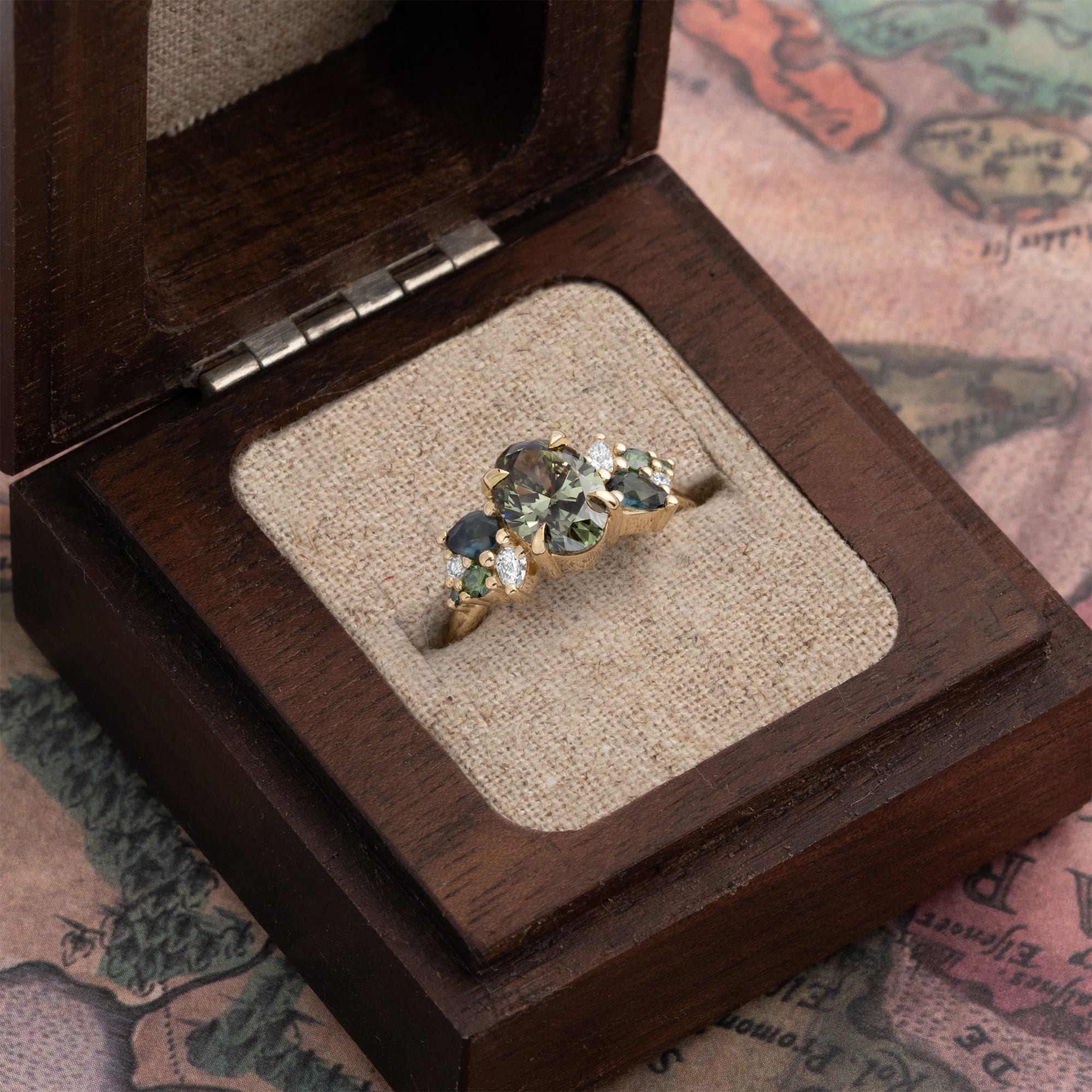 'Wildflower' Green diamond, sapphire and diamond ring — 2