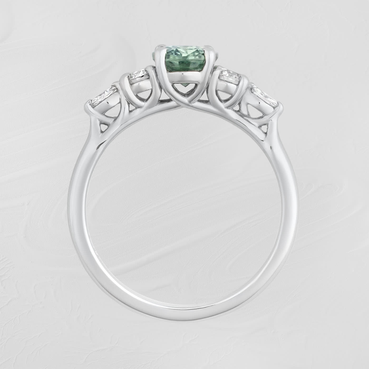 Oval teal sapphire and diamond trellis ring  — 2