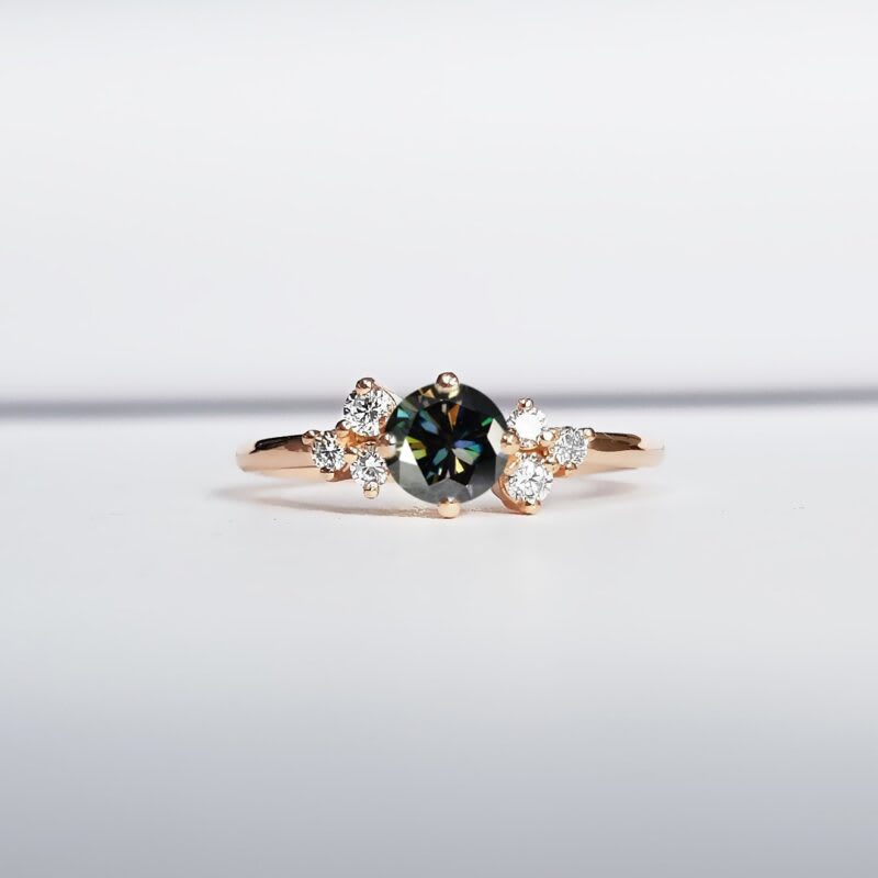 Moonlight moissanite and diamond cluster ring 