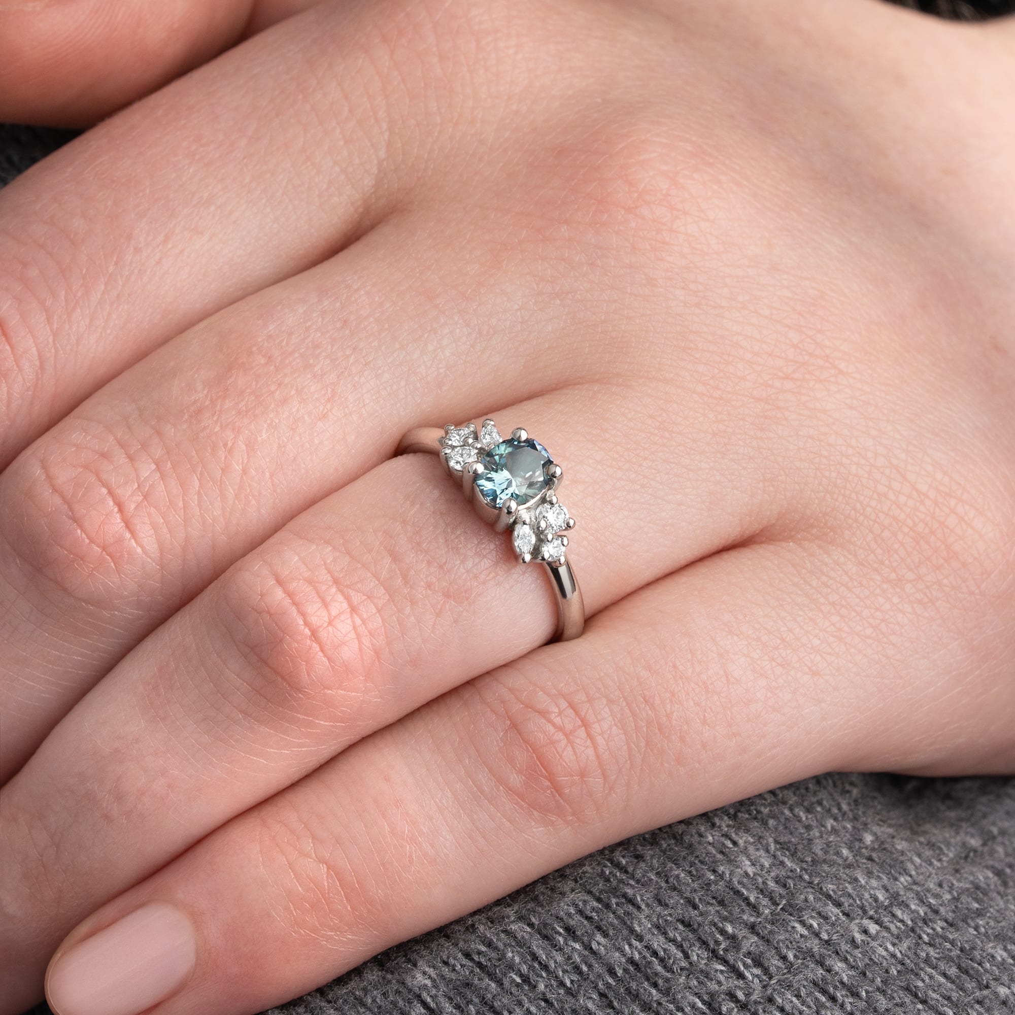 Montana sapphire and diamond cluster ring — 4