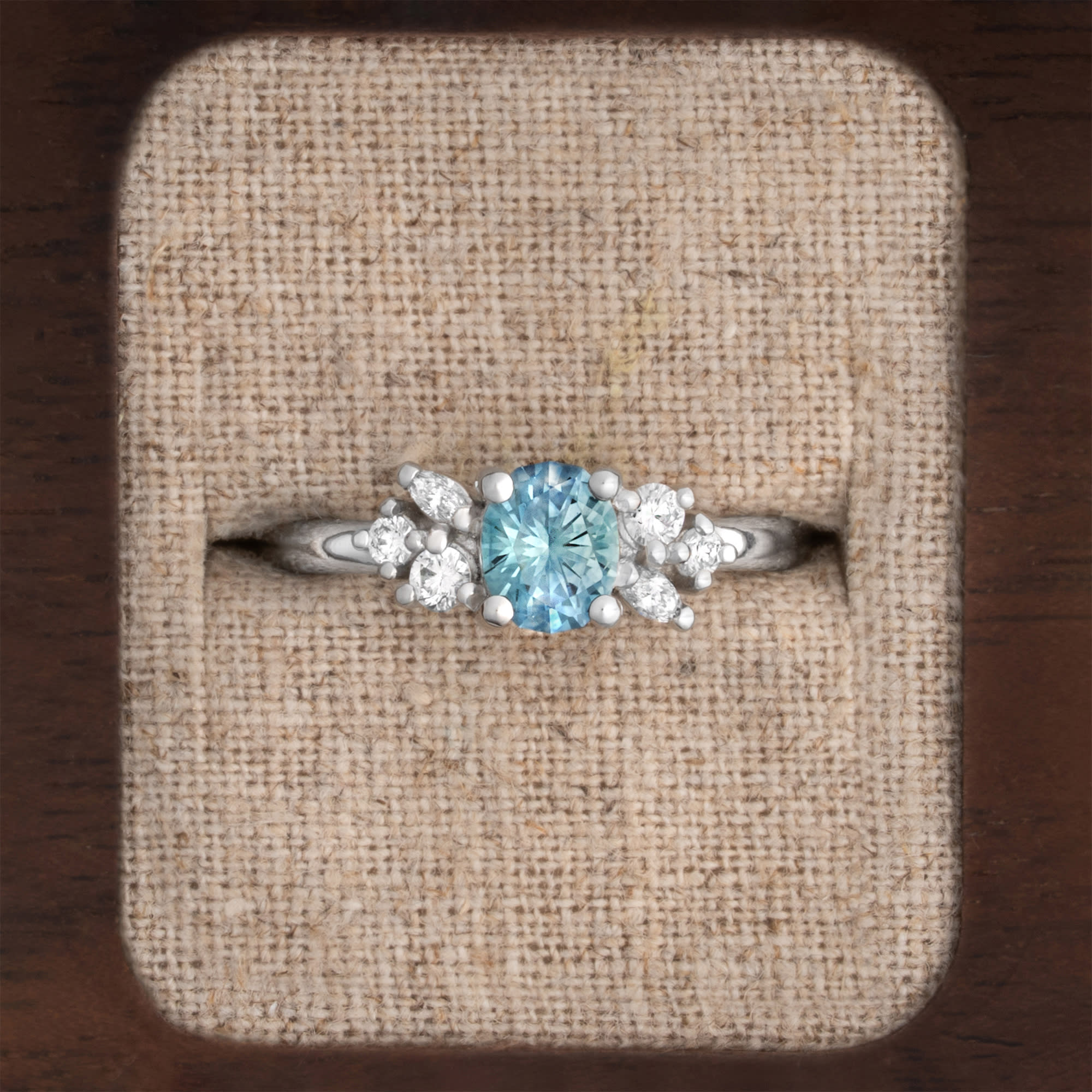 Montana sapphire and diamond cluster ring — 1