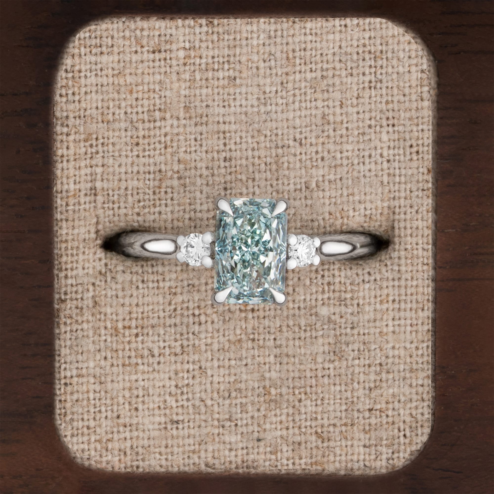 'Emmeline' Steely teal grown diamond trilogy ring