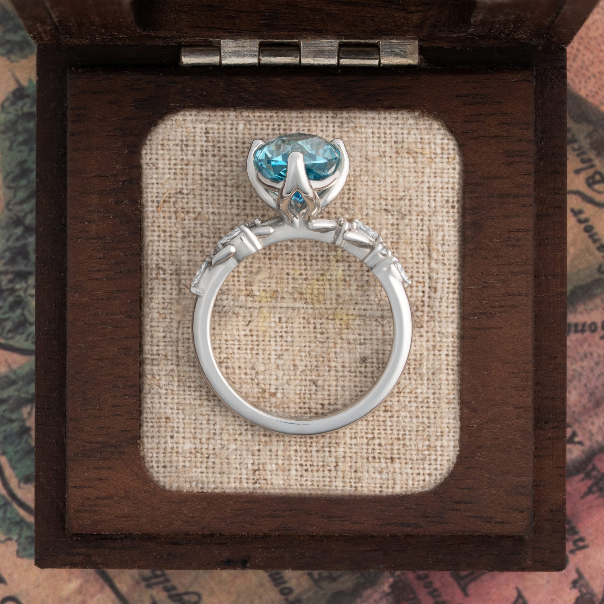 "Wildflower Whisper" Marquise Lab Grown Mint Sapphire and Diamond Ring  — 3