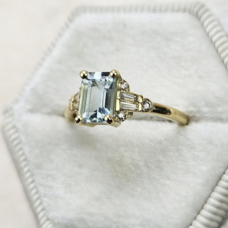 Aquamarine and diamond 1920s inspired engagement ring - alternate view