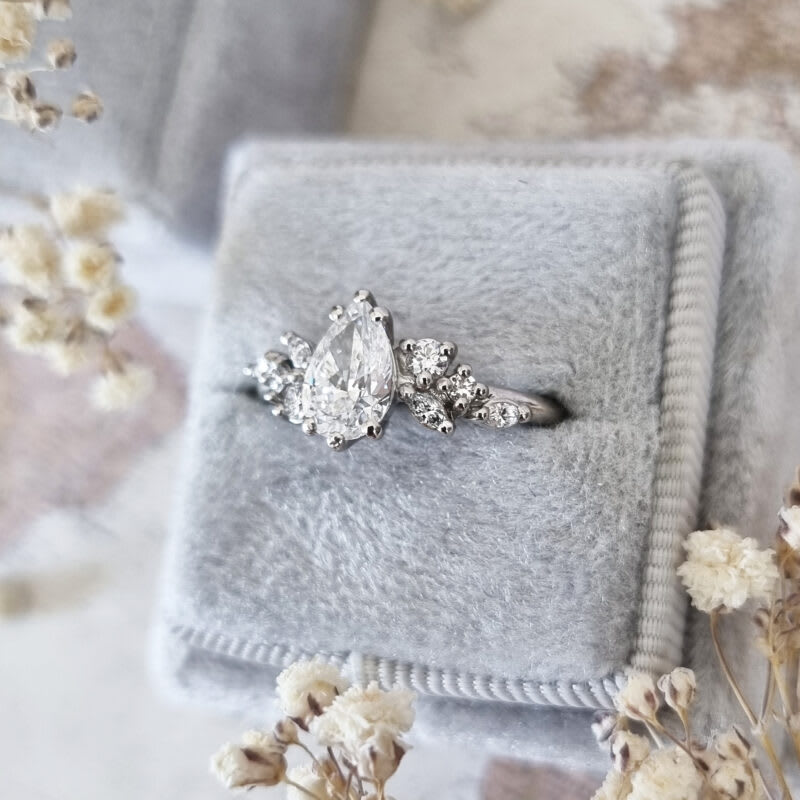 Pear cut lab grown diamond floral engagement ring in platinum — 5