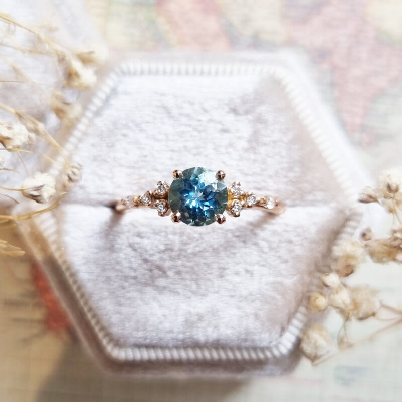 Santa maria aquamarine and diamond floral inspired ring — 1