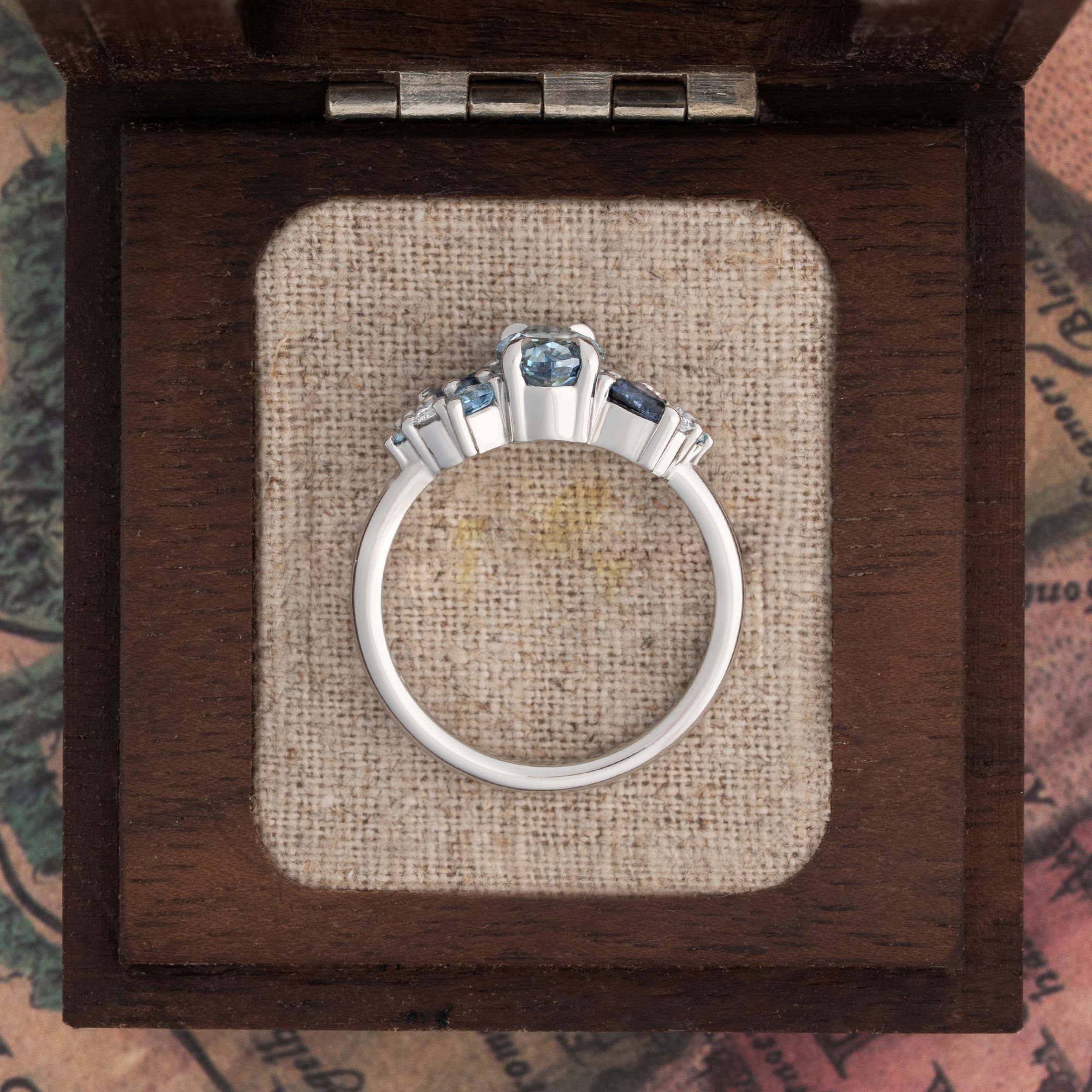 'Wildflower' Blue diamond, sapphire and aquamarine ring — 2