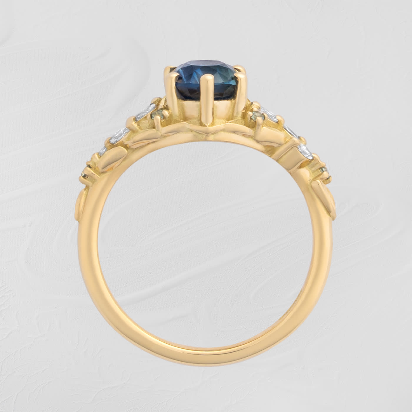 'Aurelyn' oval teal sapphire and diamond ring — 2