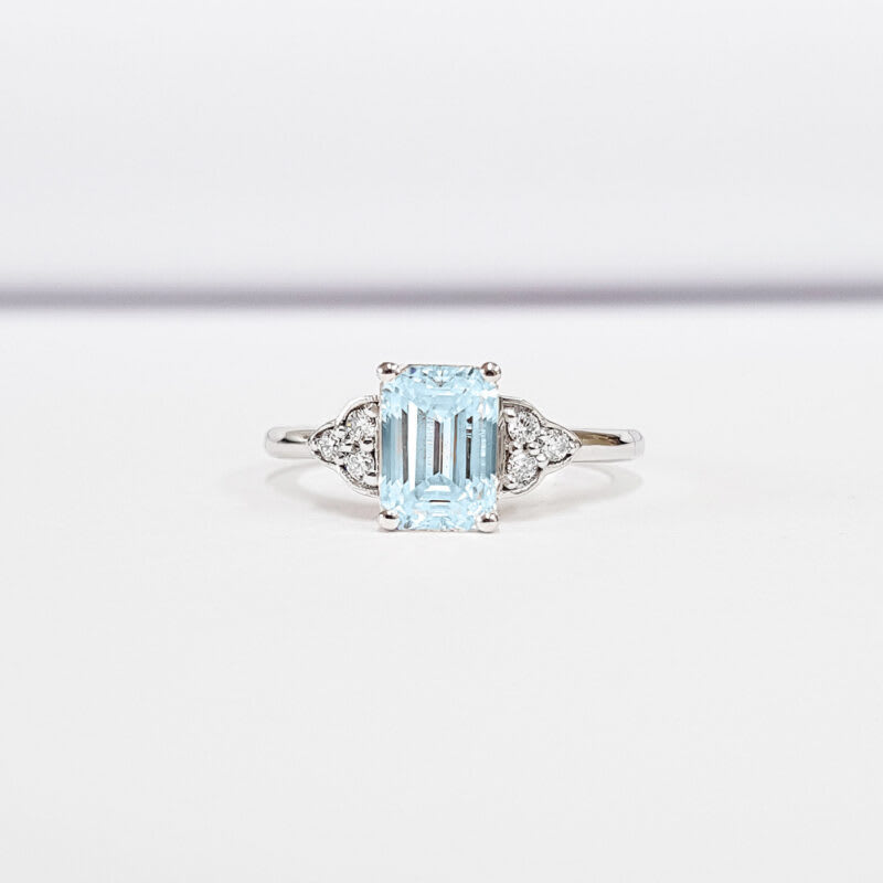 Antique inspired aquamarine and diamond engagement ring  — 1
