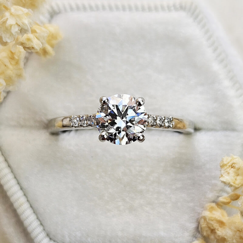 Round brilliant cut solitaire lab grown diamond ring