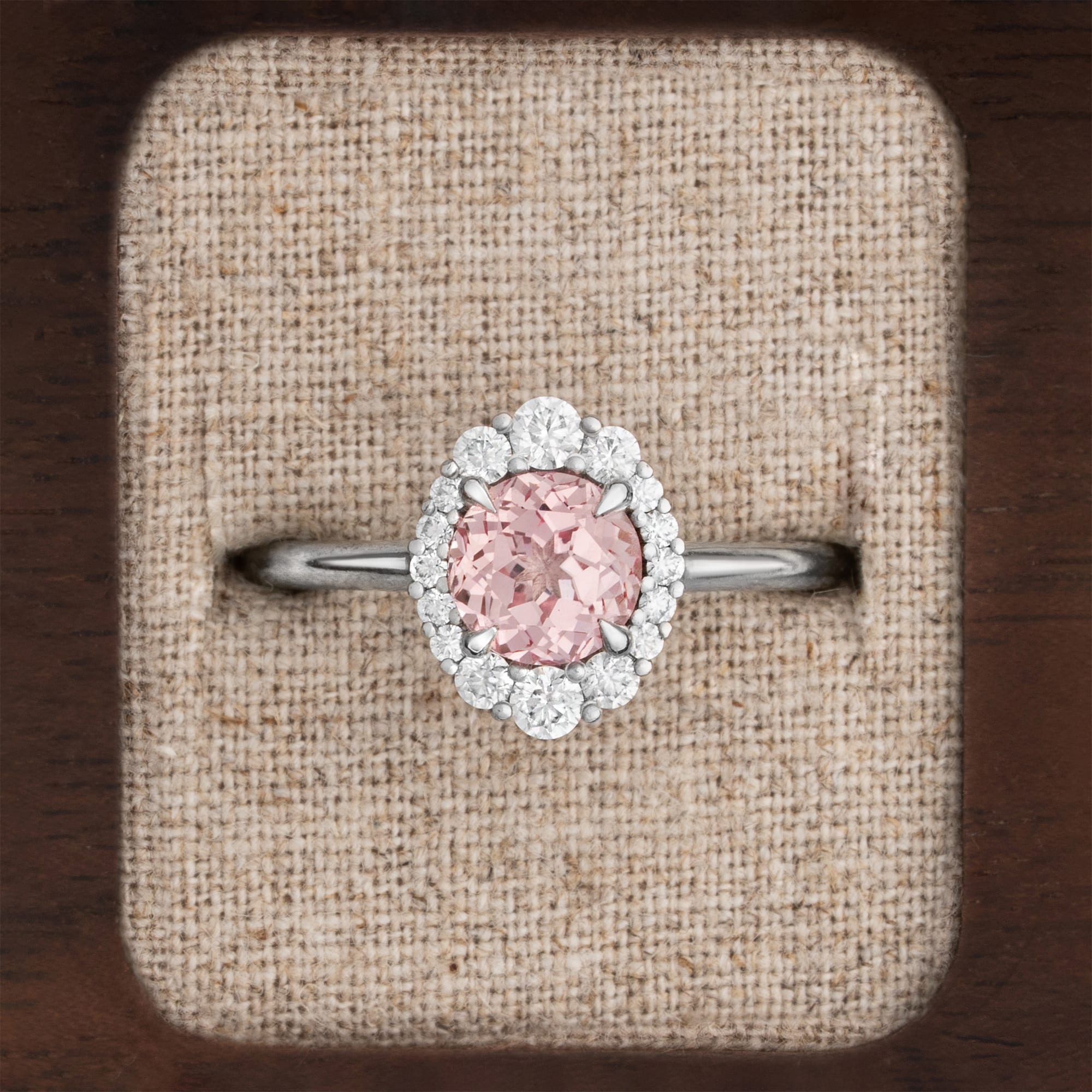 Champagne sapphire and moissanite halo ring