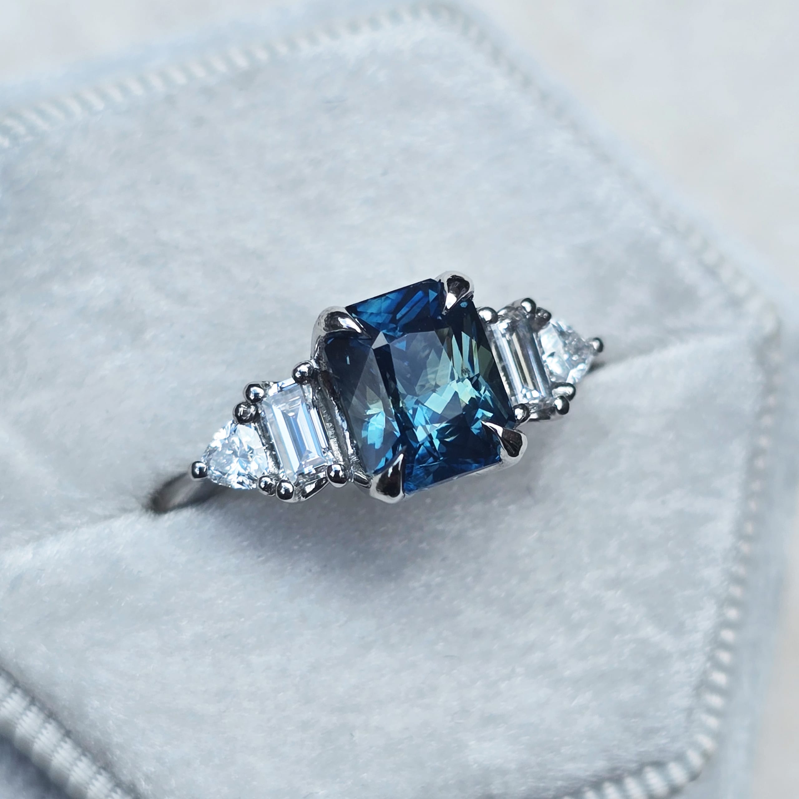 'Starlight' ocean teal sapphire and diamond ring — 1