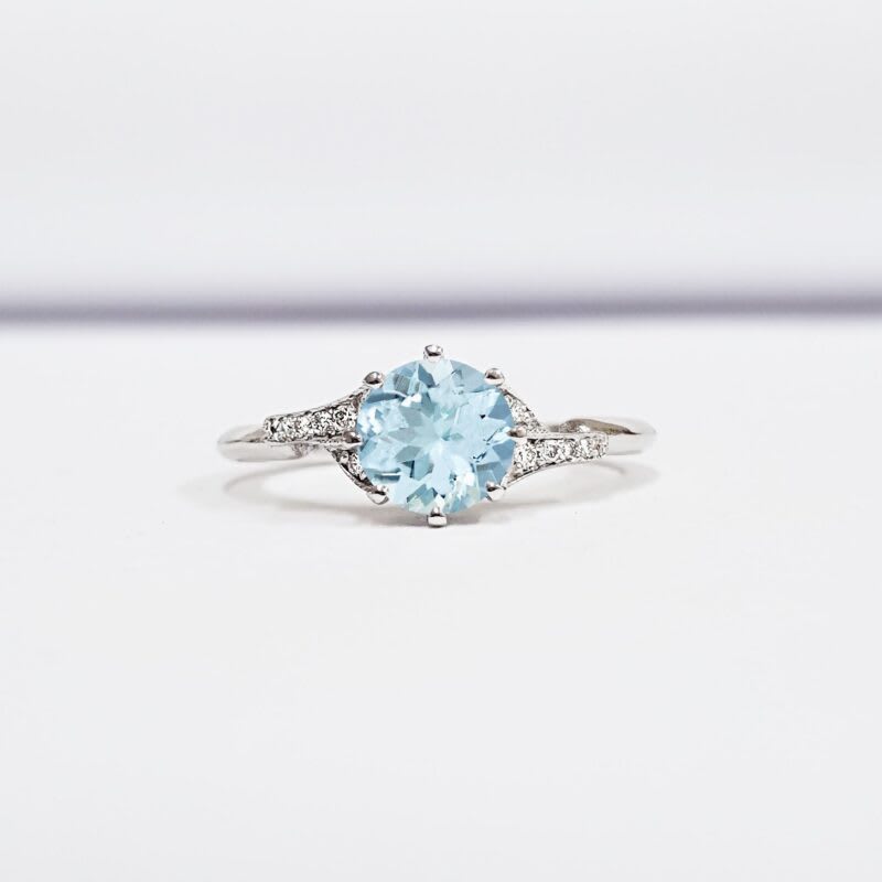 'Cora' Aquamarine and diamond engagement ring  — 1