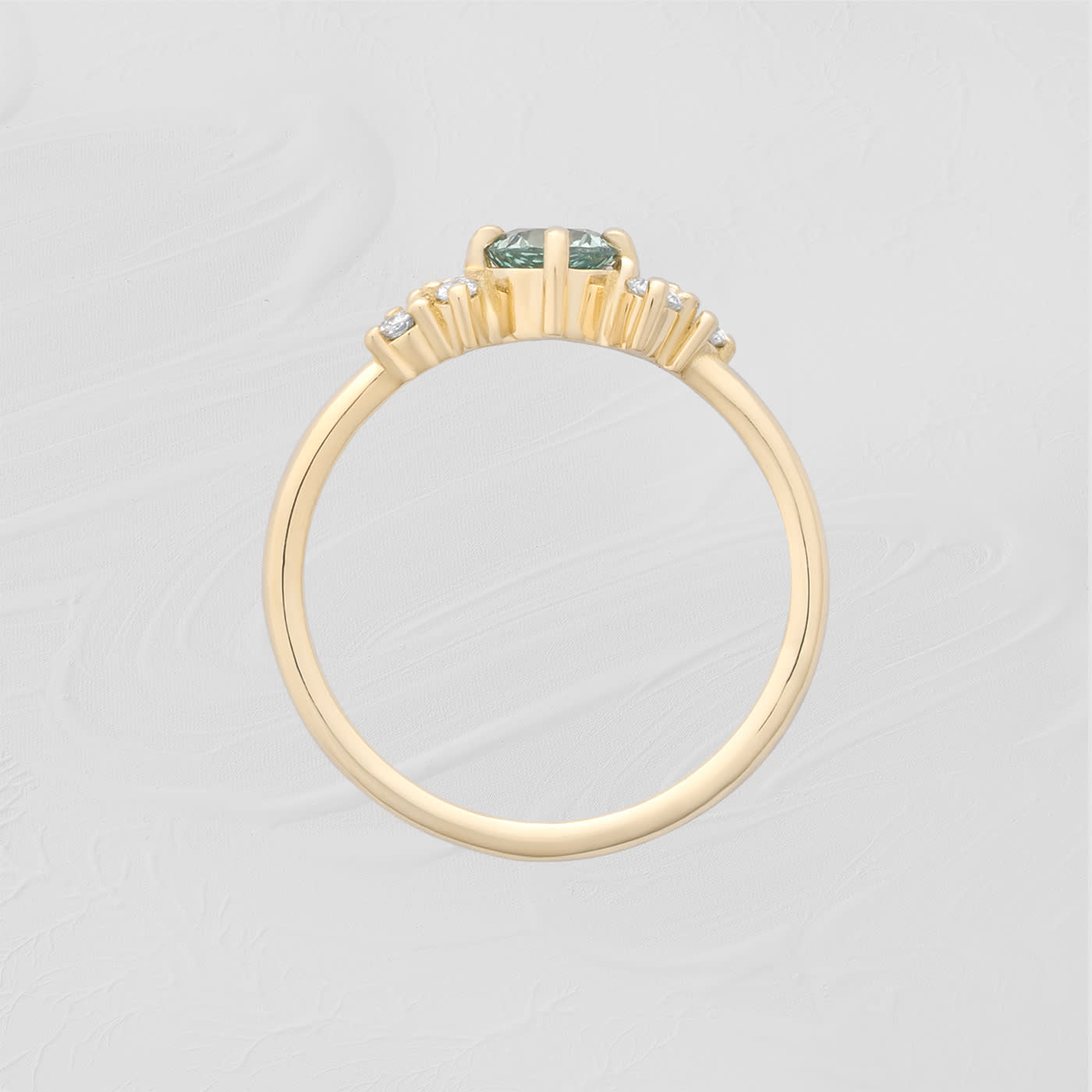 Precision seafoam green sapphire and diamond ring — 2