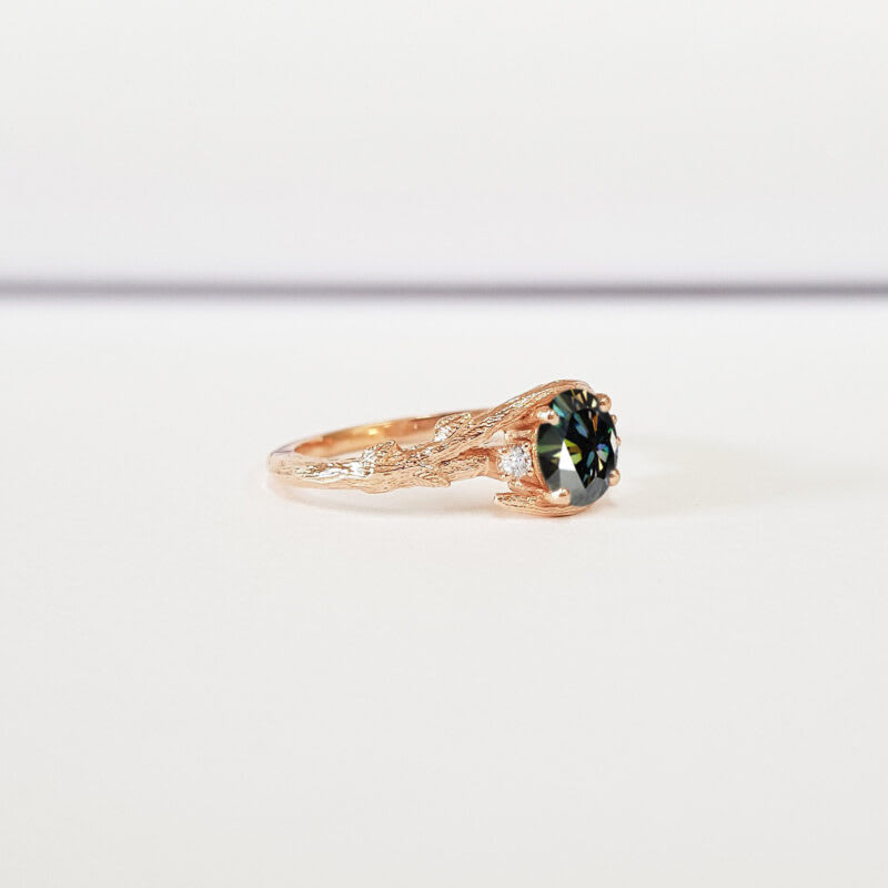 Moonlight moissanite and diamond nature inspired ring   — 3