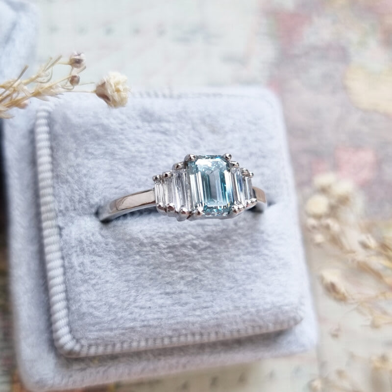 Icy teal diamond engagement ring — 4