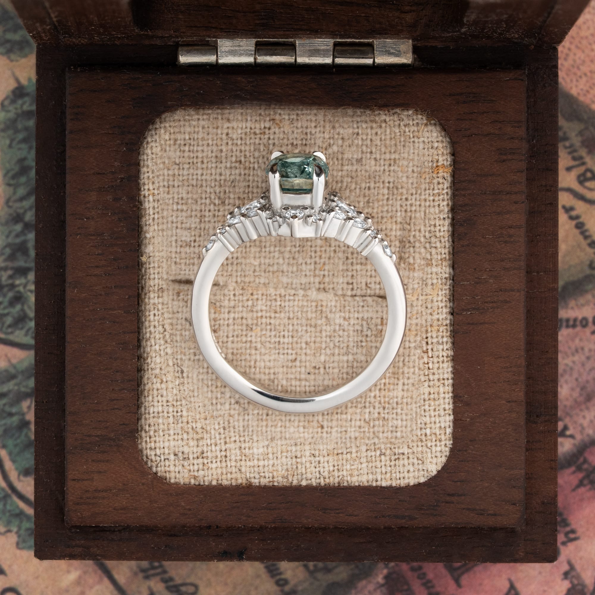 'Meadow' Icy teal sapphire and diamond ring — 3