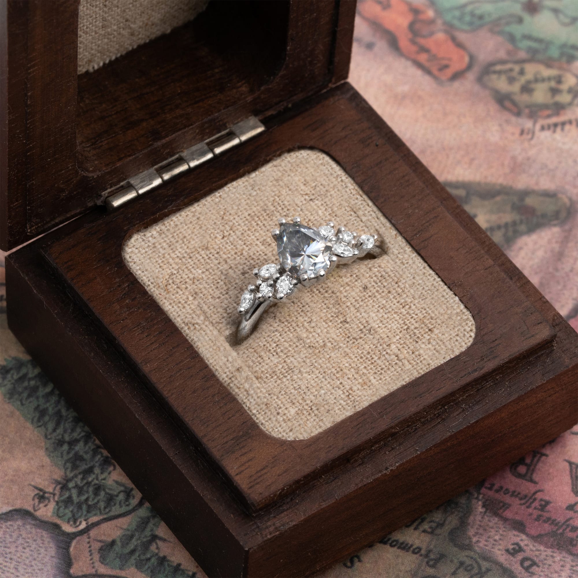 Light grey pear moissanite and diamond floral ring — 5