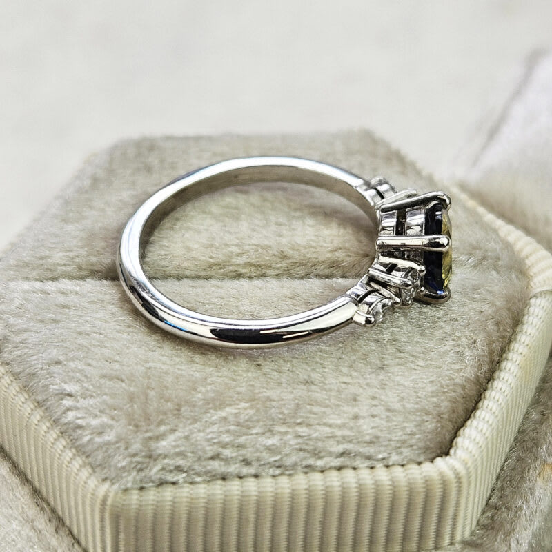 Greenish yellow sapphire and diamond 5 stone ring in platinum — 4