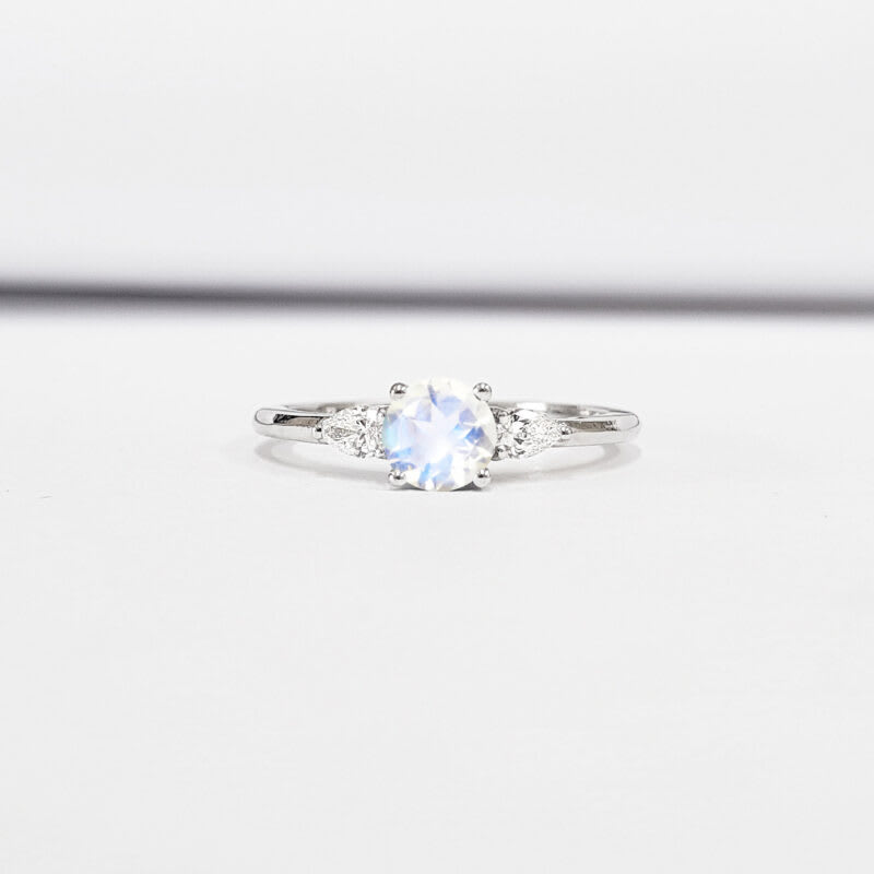 Moonstone and pear diamond stone trilogy ring — 1