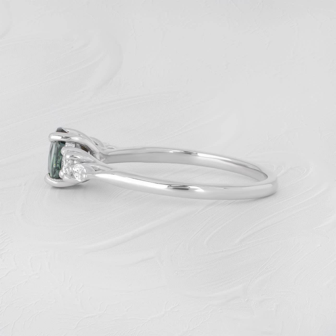 Oval teal sapphire and diamond trellis ring  — 3
