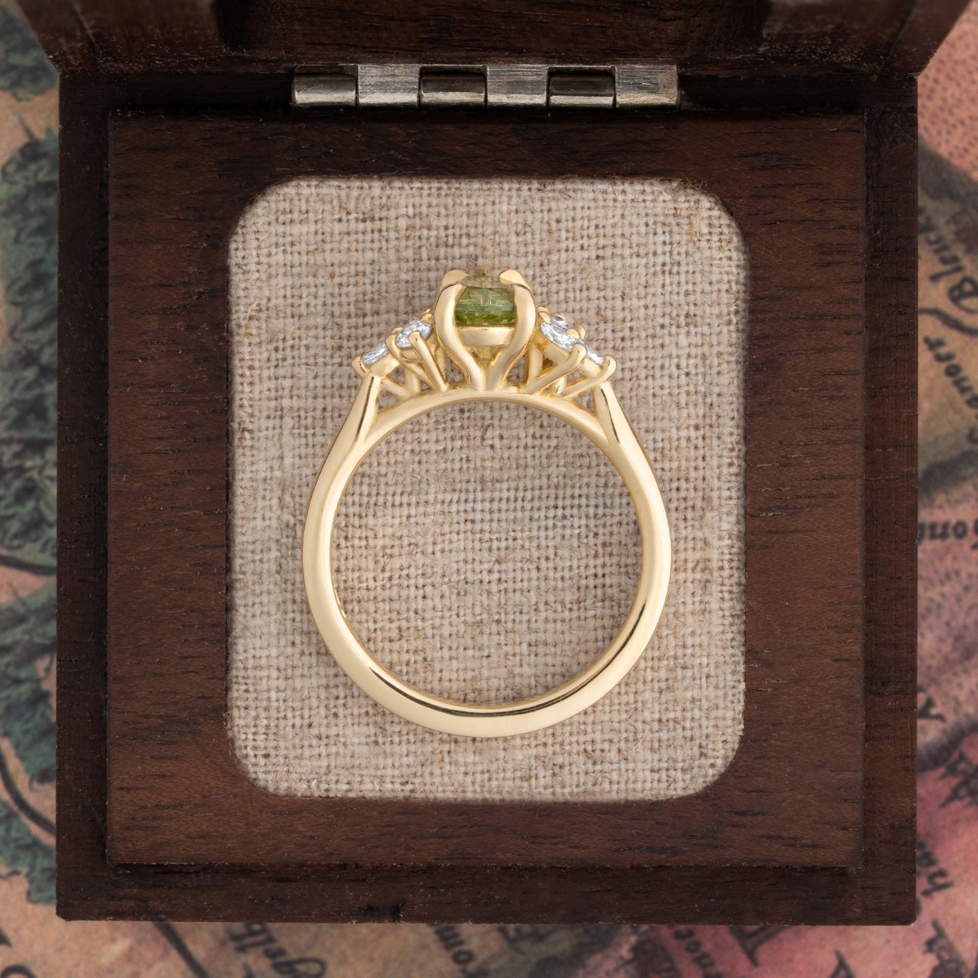 'Dawnflower' Pear green fantasy tourmaline and diamond ring — 3
