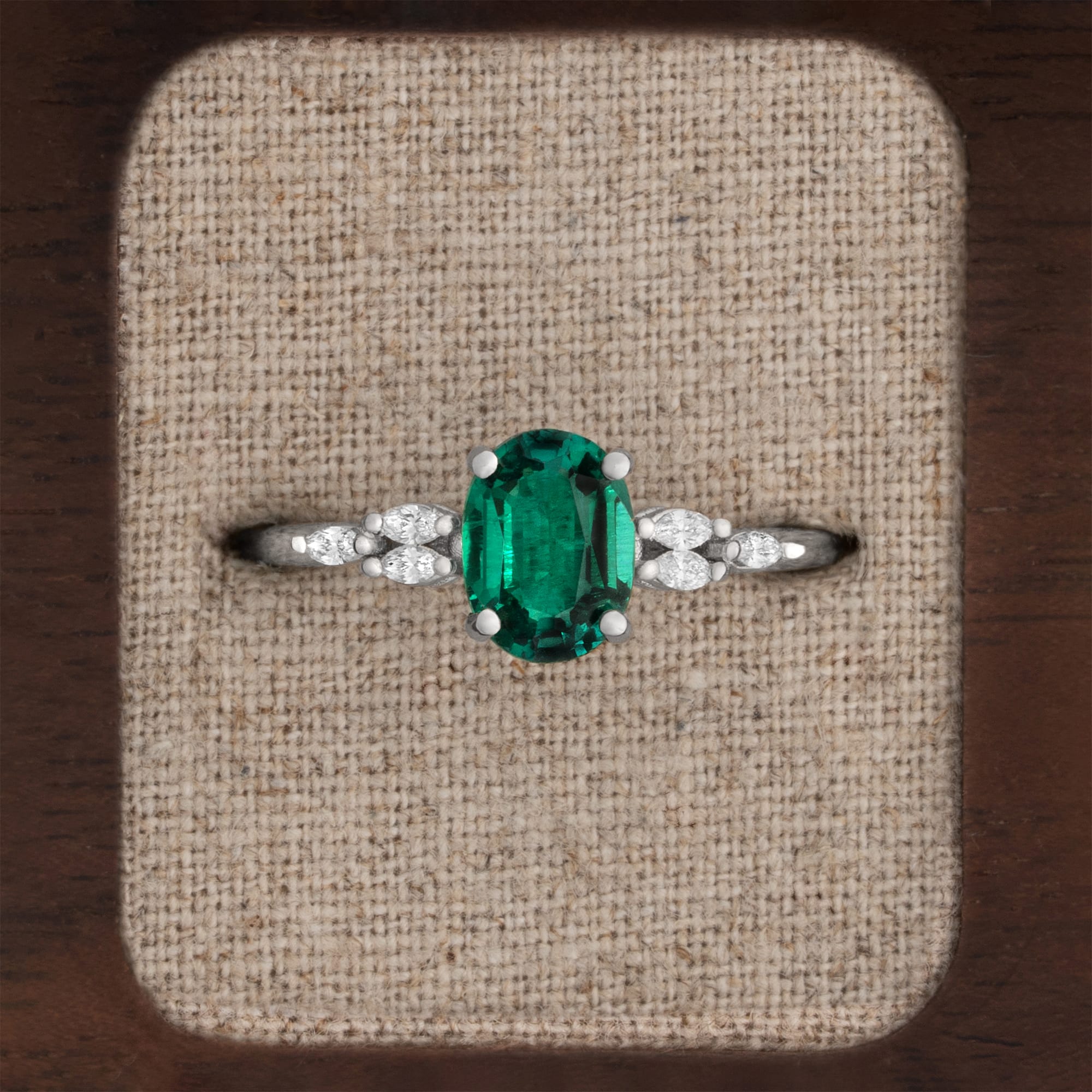Lab grown oval emerald and marquise diamond ring — 1