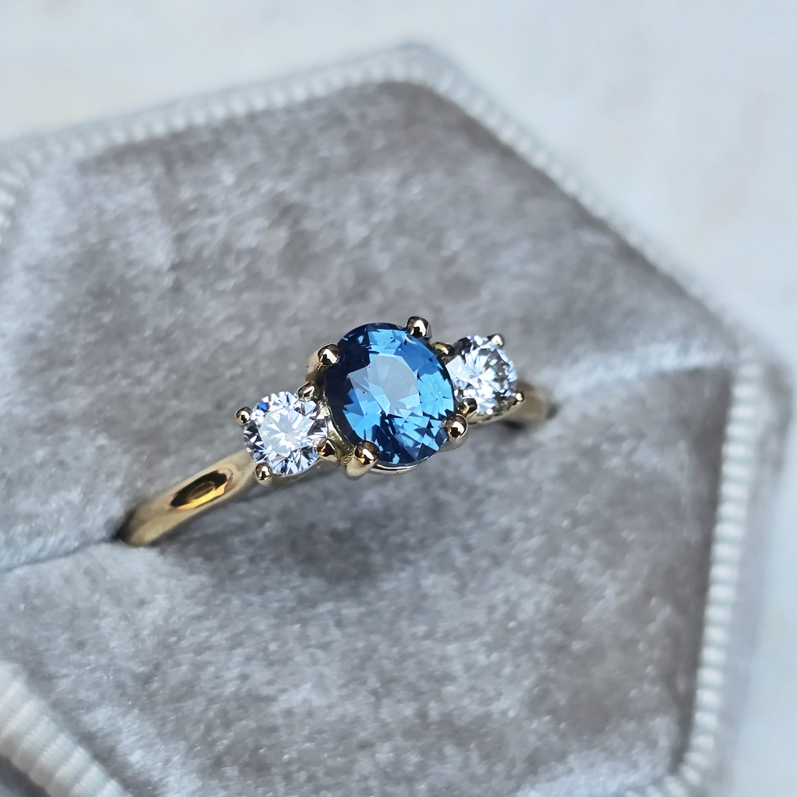 Ocean teal sapphire and diamond ring — 2