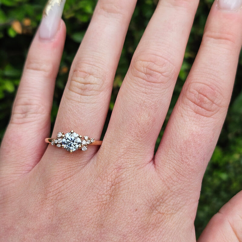 Light grey moissanite and diamond engagement ring - alternate view