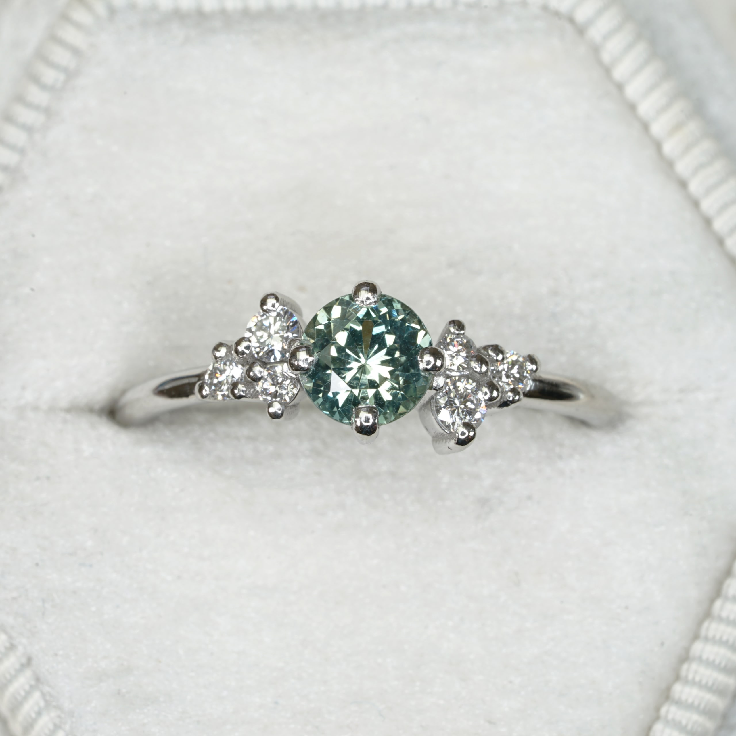 Precision seafoam green sapphire and diamond ring — 3